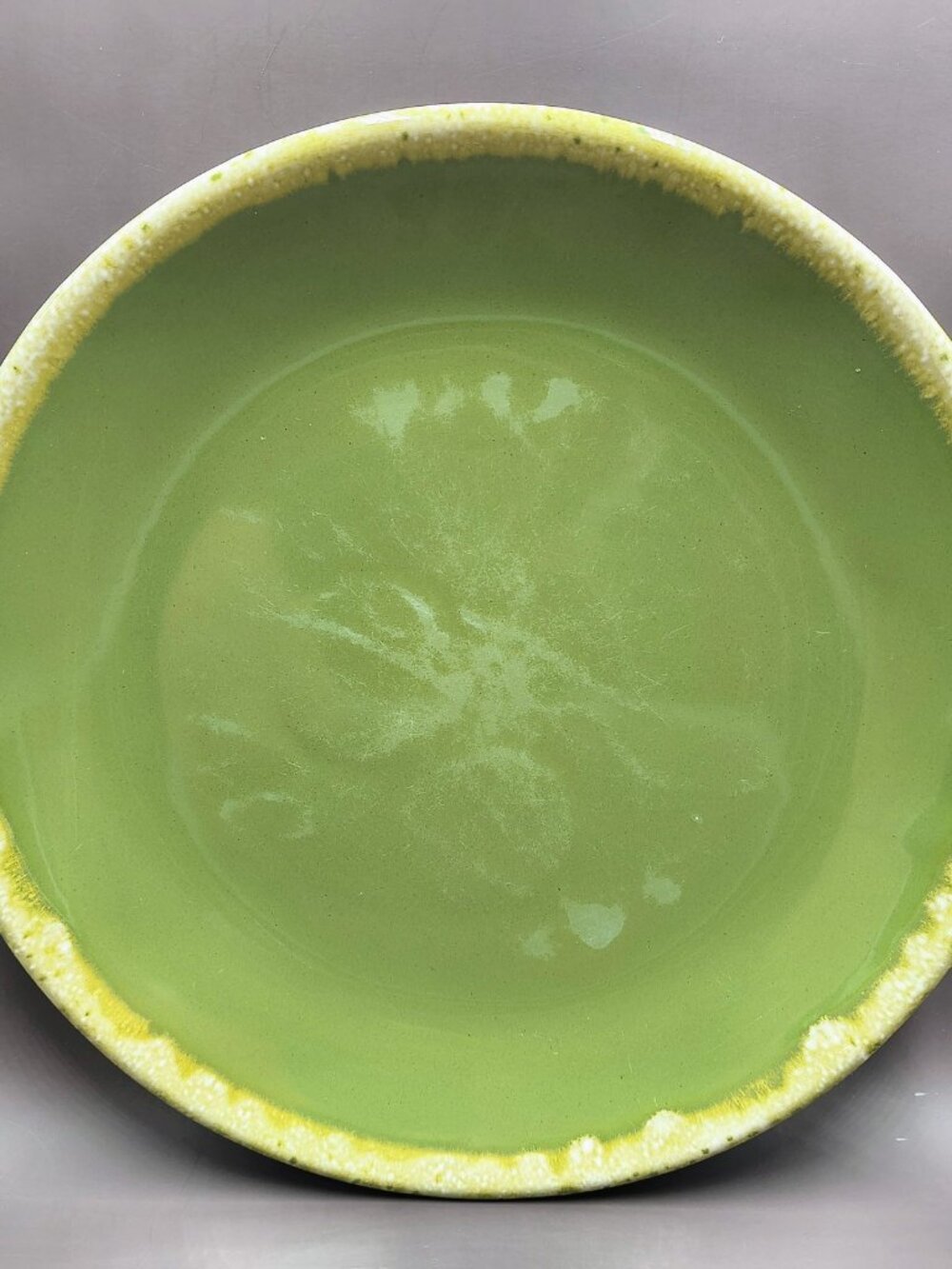 Hull Pottery Avocado Green Drip Glaze Dinner Plate 10" MCM 1960s